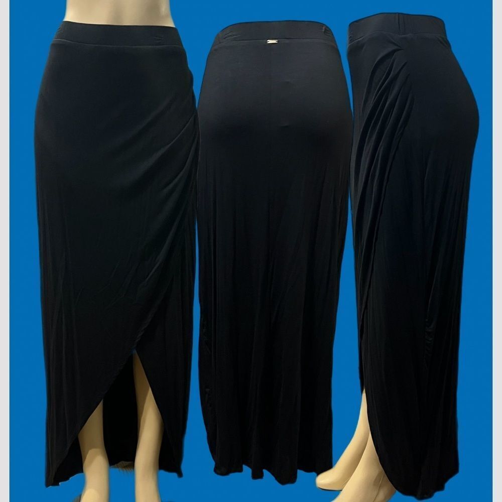 Bebe Amanda Faux Wrap Maxi Skirt Black XLarge new with tags